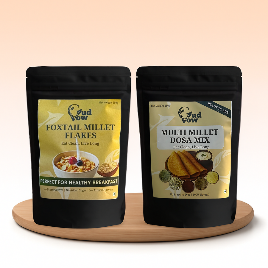 Gudvow Balanced Combo – Foxtail Flakes and Multi Millet Dosa Mix for all-day millet nutrition
