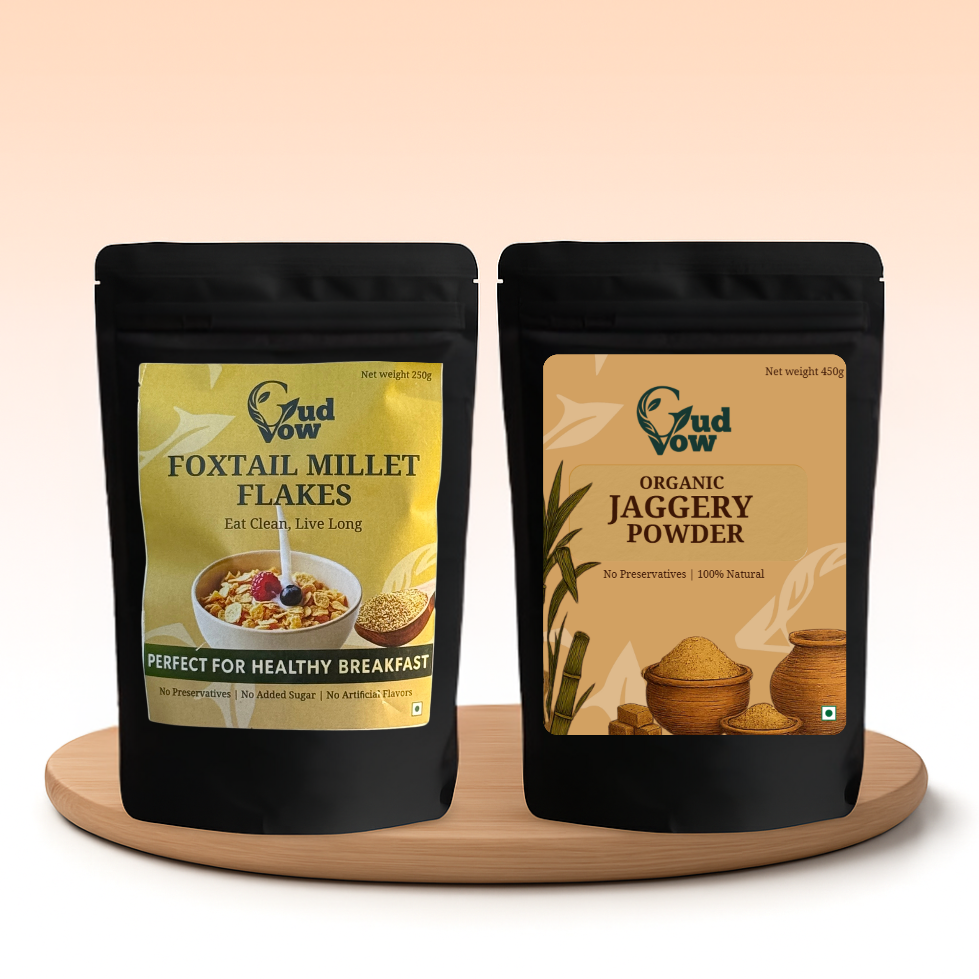 Gudvow Foxtail Millet Flakes and Organic Jaggery Powder Combo – natural, preservative-free healthy breakfast pack