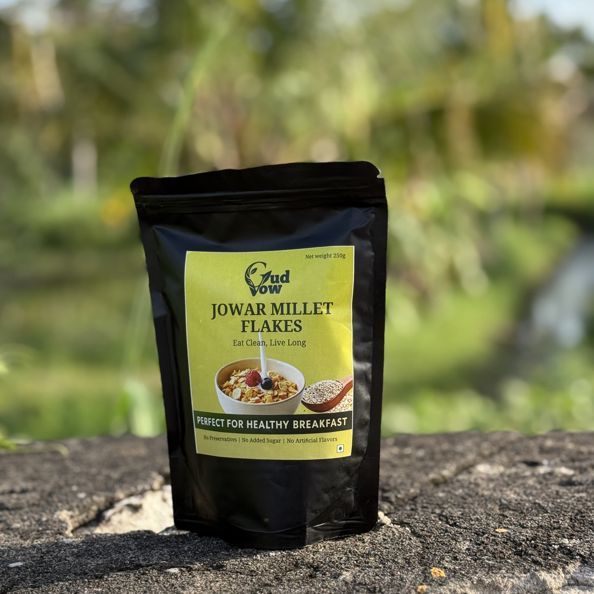 GudVow Jowar Millet Flakes – 100% natural, preservative-free, gluten-free breakfast cereal, 250g pack