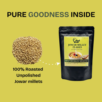 Jowar millet flakes package with roasted unpolished jowar millets.