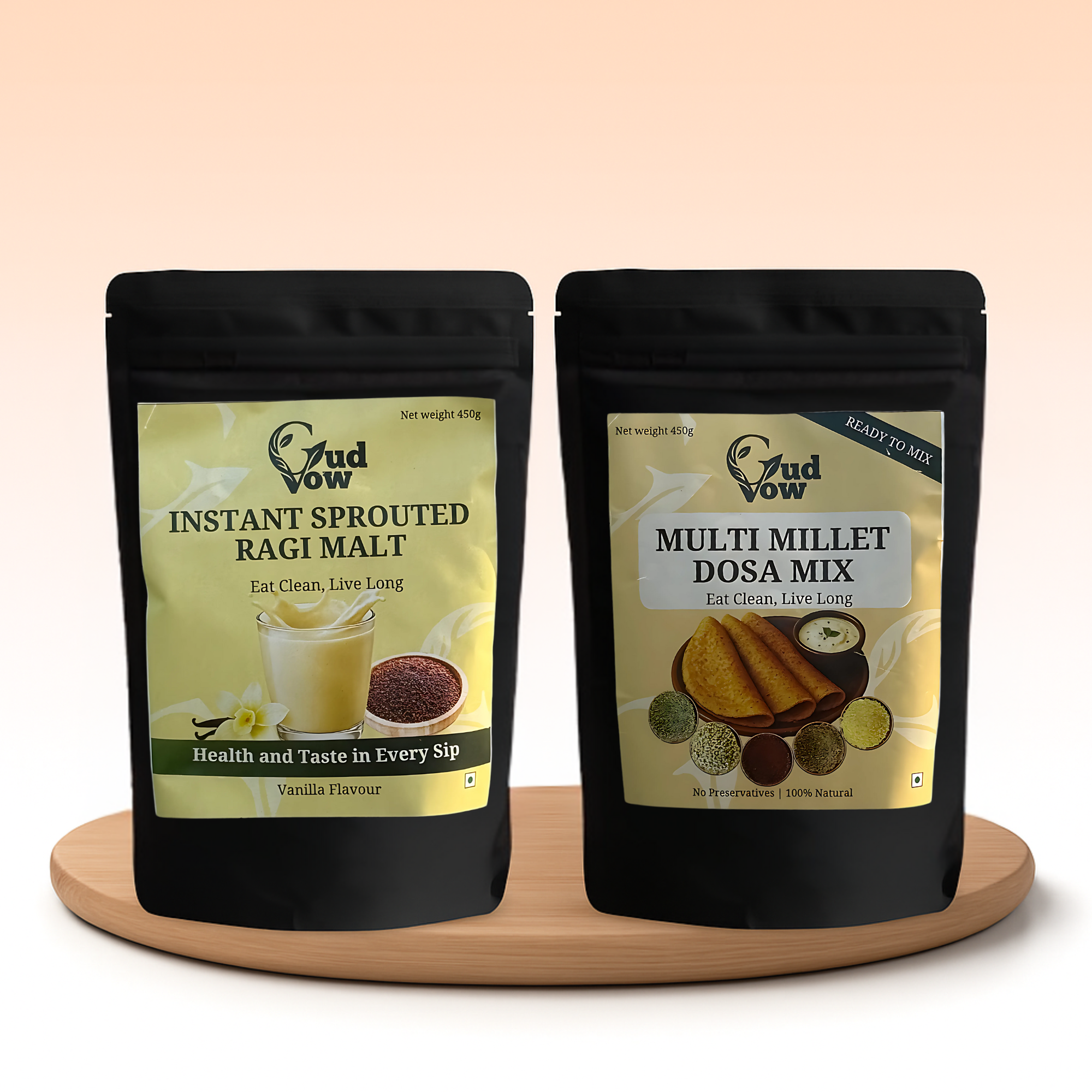 GudVow Energy Combo – Instant Ragi Malt and Multi Millet Dosa Mix for clean, balanced nutrition