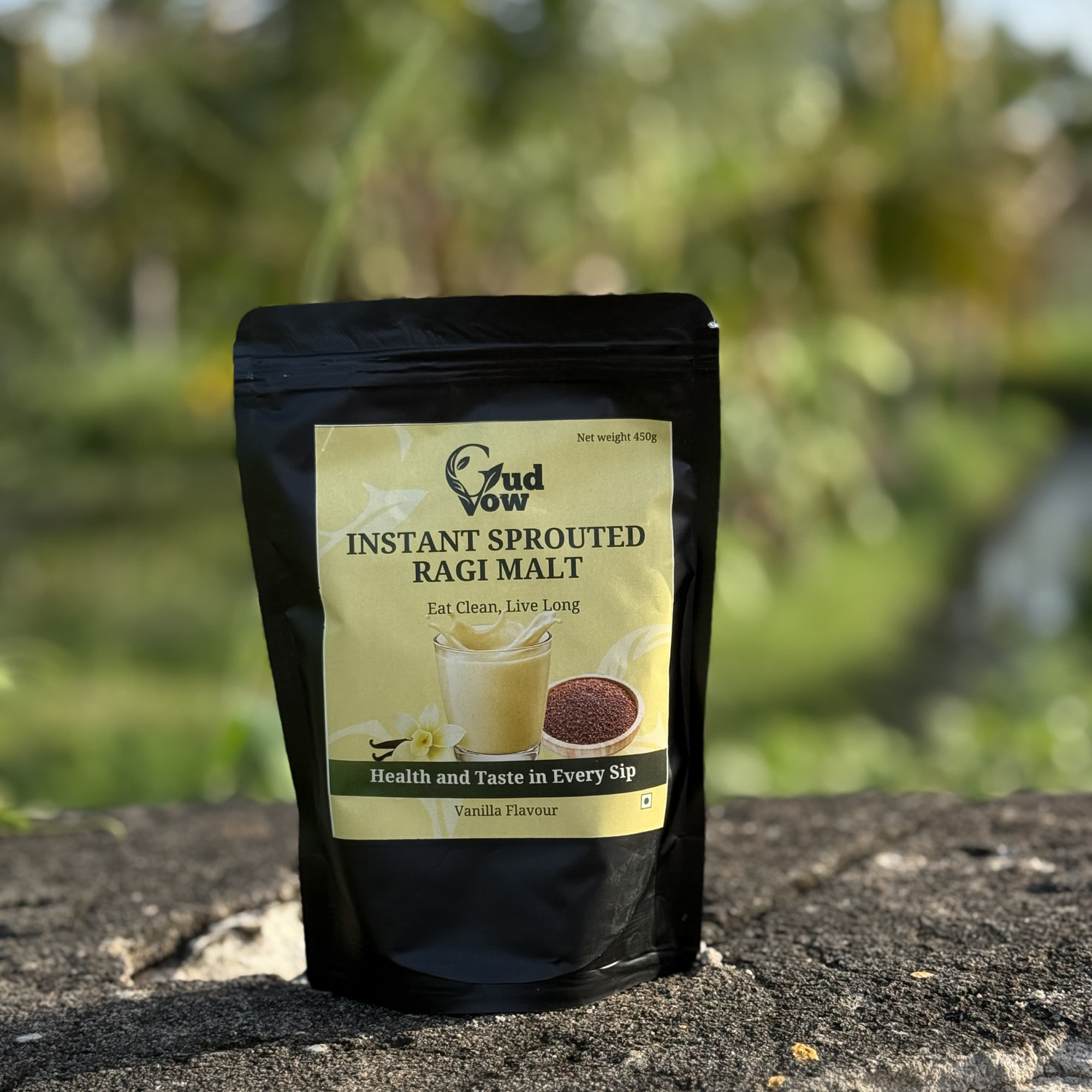 Gudvow Instant Sprouted Ragi Malt – 500g health mix with sprouted ragi, jaggery, and dry fruits