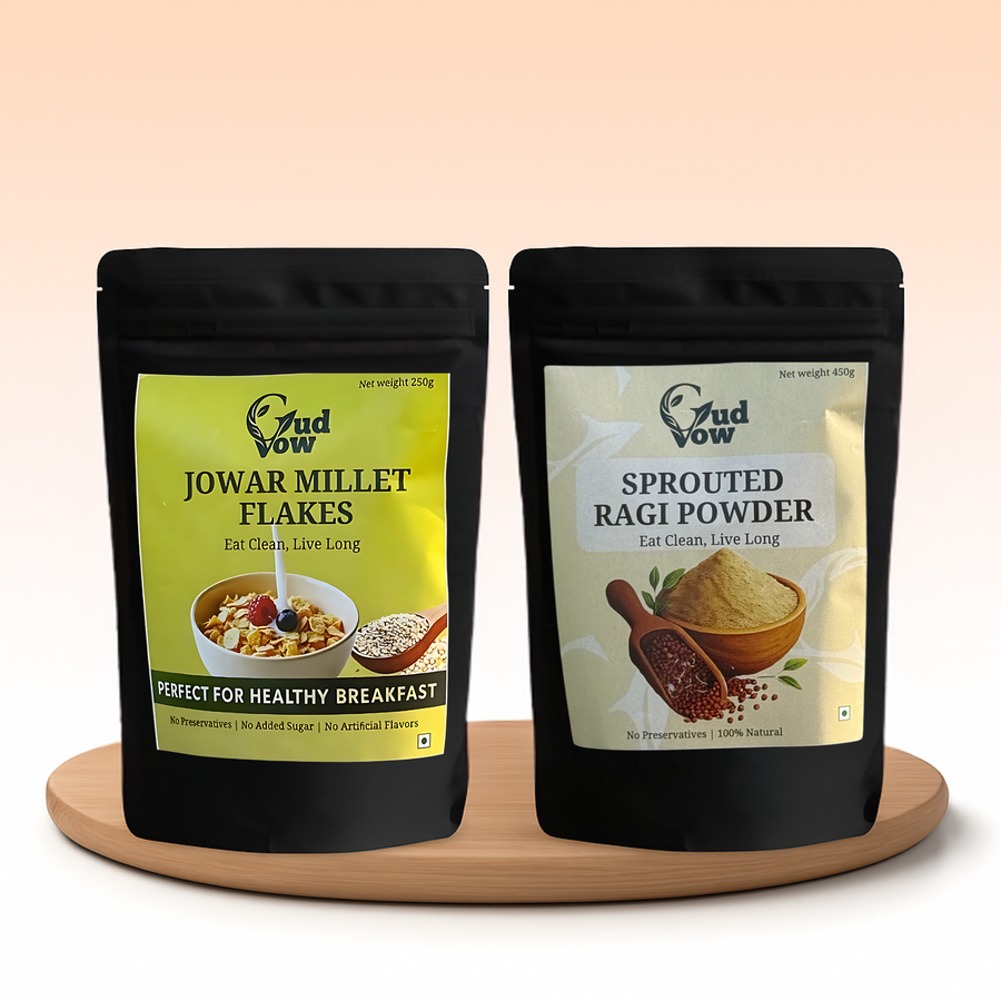 Jowar Millet Flakes and Sprouted Ragi Powder for bone and gut health (250g + 500g)