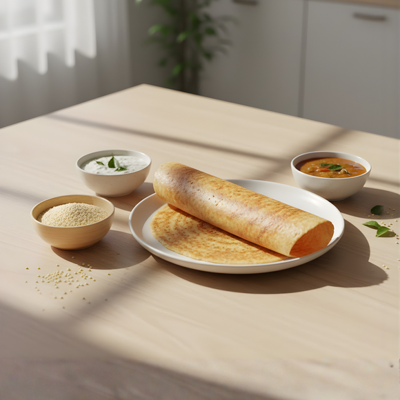 GudVow multi millet dosas on a plate.
