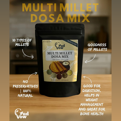 Gudvow Multi Millet Dosa Mix – 500g, healthy dosa batter mix made with 10 millets and natural ingredients