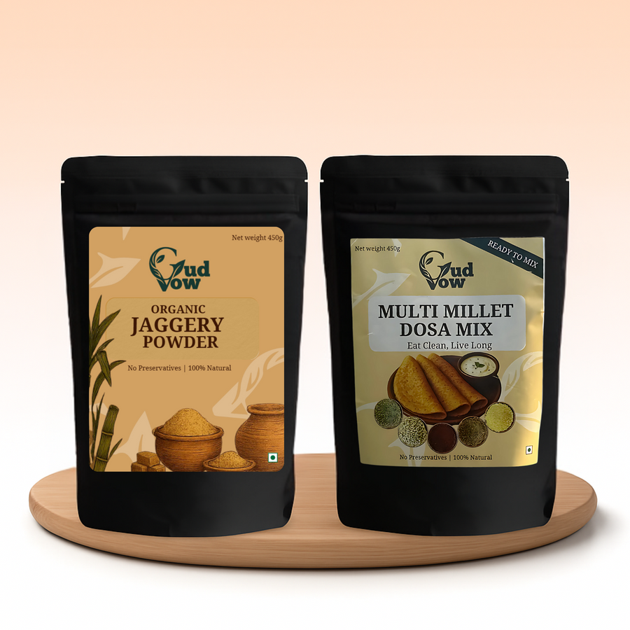 GudVow Traditional Combo – Multi Millet Dosa Mix and Organic Jaggery Powder for healthy Indian meals

