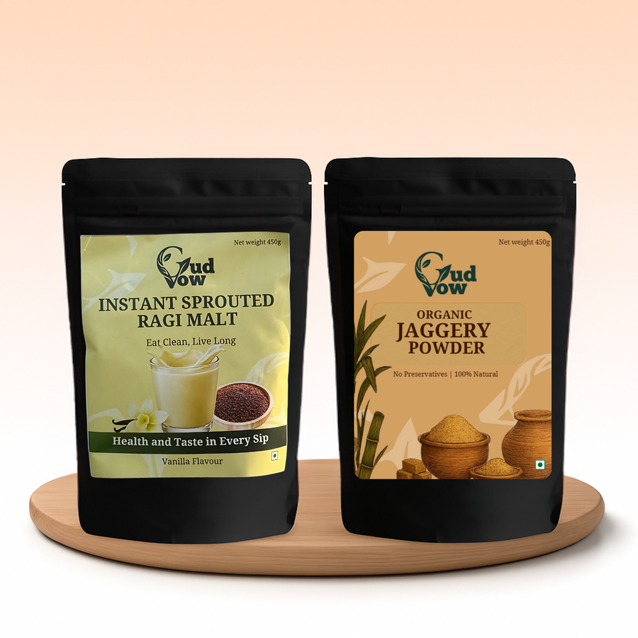 GudVow Ragi Malt and Organic Jaggery Combo – natural, preservative-free drink and sweetener set
