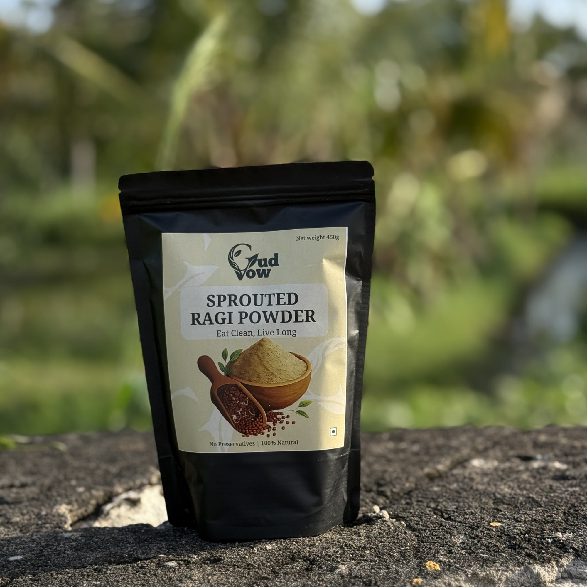 Gudvow Sprouted Ragi Powder – 100% natural, preservative-free millet powder rich in calcium and fiber (500g)