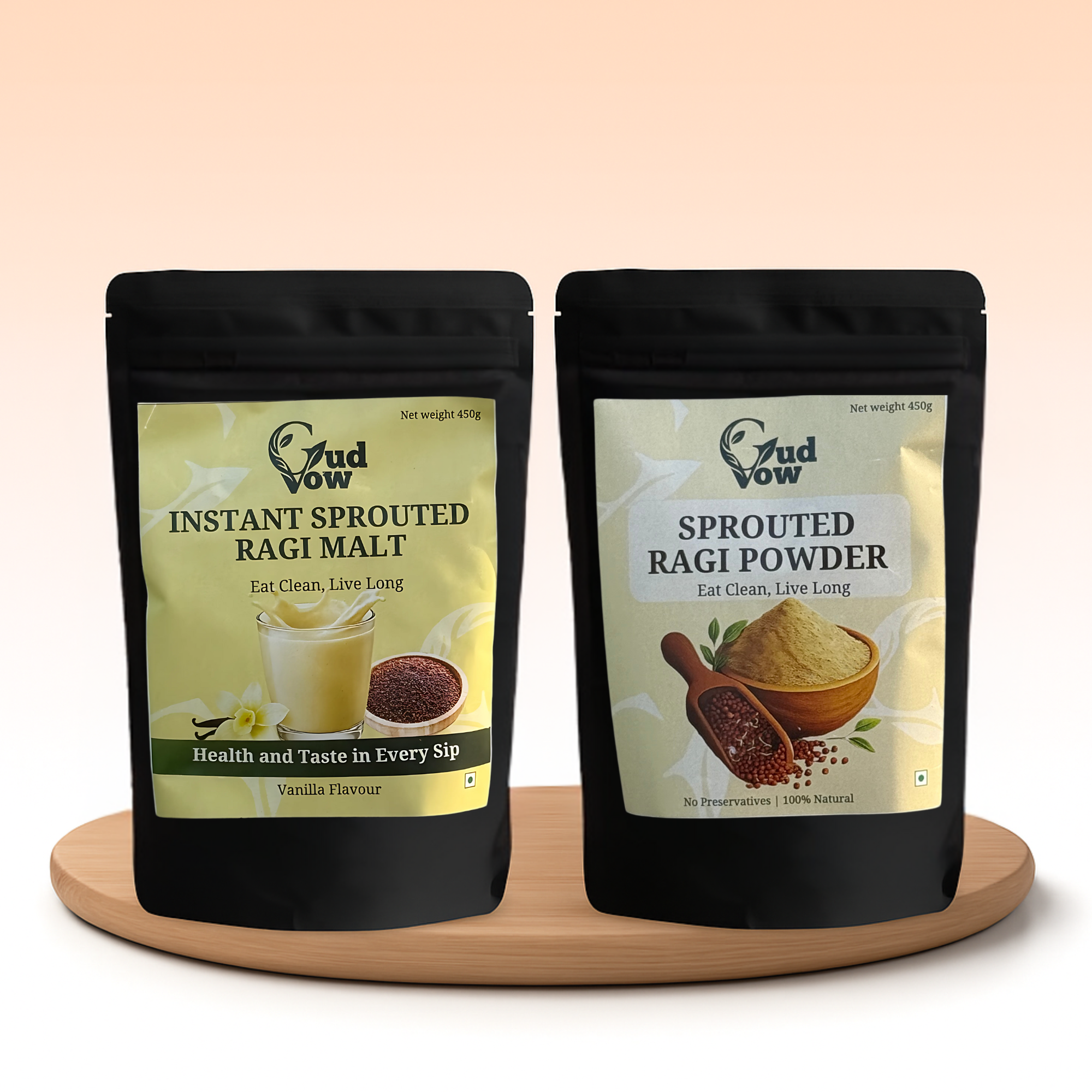 GudVow Ragi Combo – Sprouted Ragi Powder and Instant Ragi Malt for natural energy and bone strength