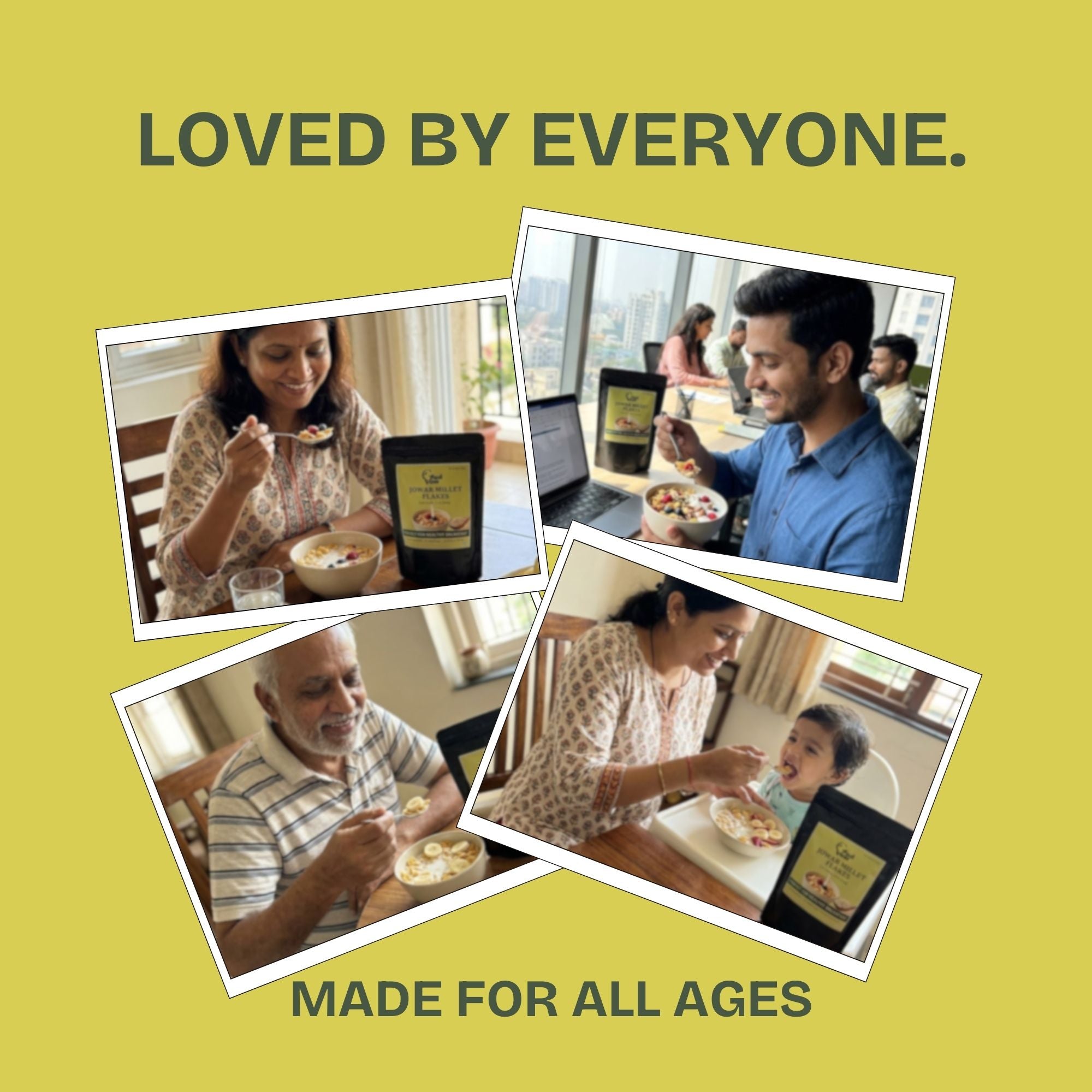 Families enjoying breakfast with Gudvow Jowar Millet Flakes