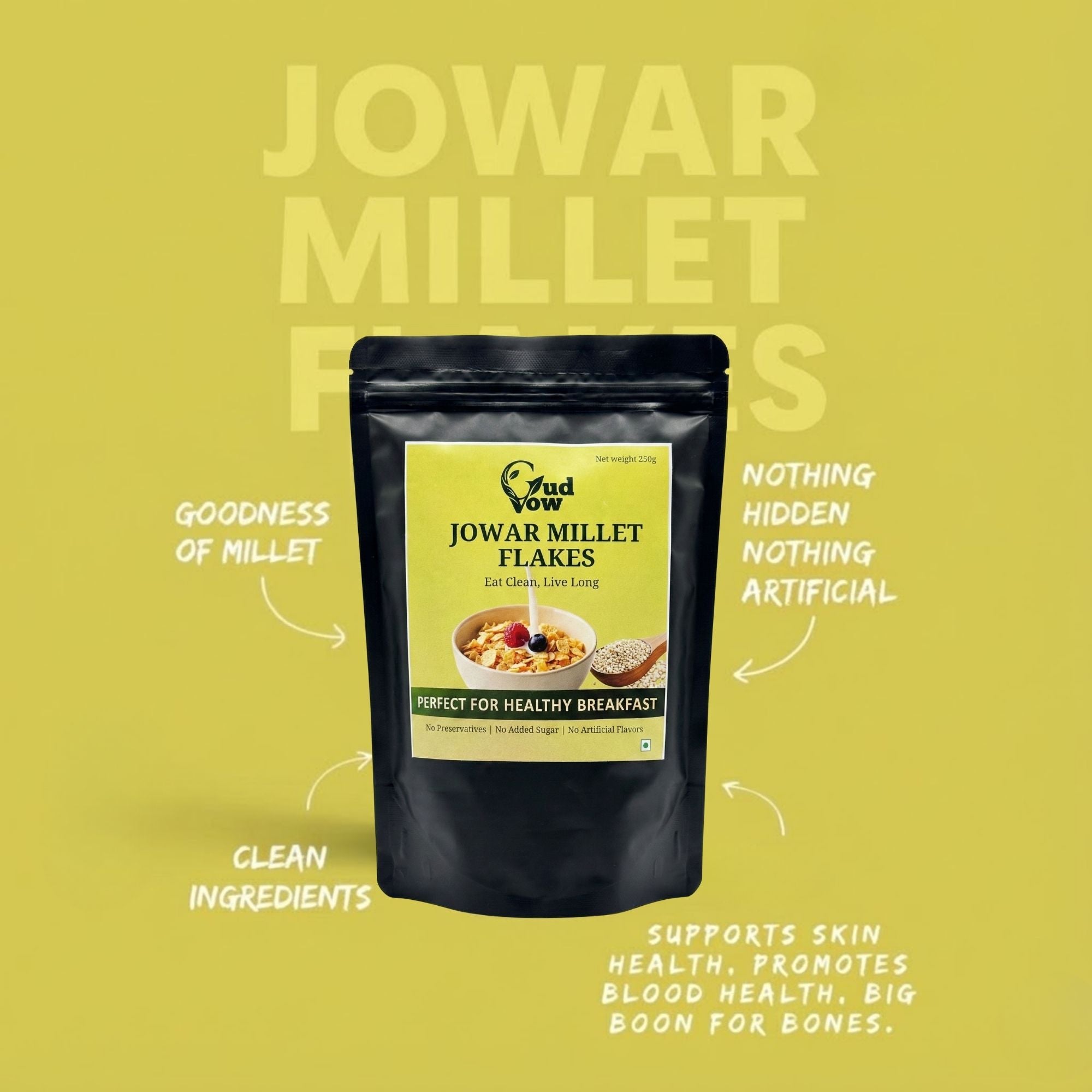 Clean ingredients used in Gudvow Jowar Millet Flakes