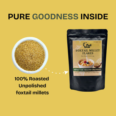 100% roasted unpolished foxtail millets used to make Gudvow Foxtail Millet Flakes.